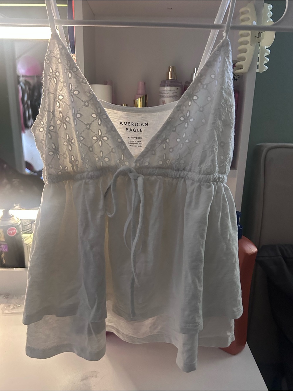 American Eagle Outfitters White Eyelet Tie-Front Camisole